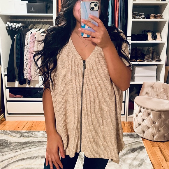 EXPRESS Ribbed Knit Zipper High Low Sweater - Picture 1 of 3
